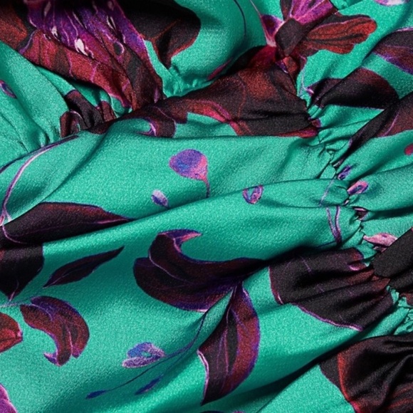 Delfi collective Isla Teal Magenta Floral Ruched long sleeve Mini Dress - Picture 5 of 11